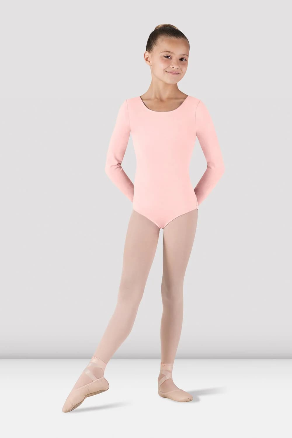 Body da danza Bloch Petit CL5409-RS in cotone rosa a maniche lunghe per bambine