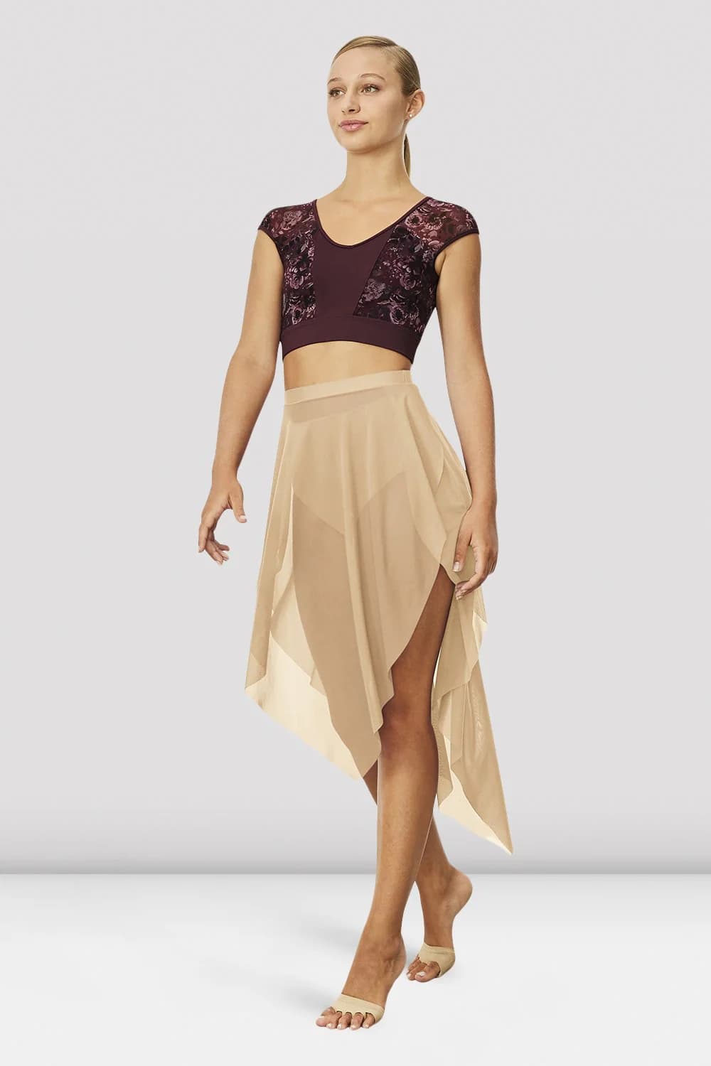 Gonna da balletto Bloch Mireya R3541 sabbia in rete asimmetrica da donna
