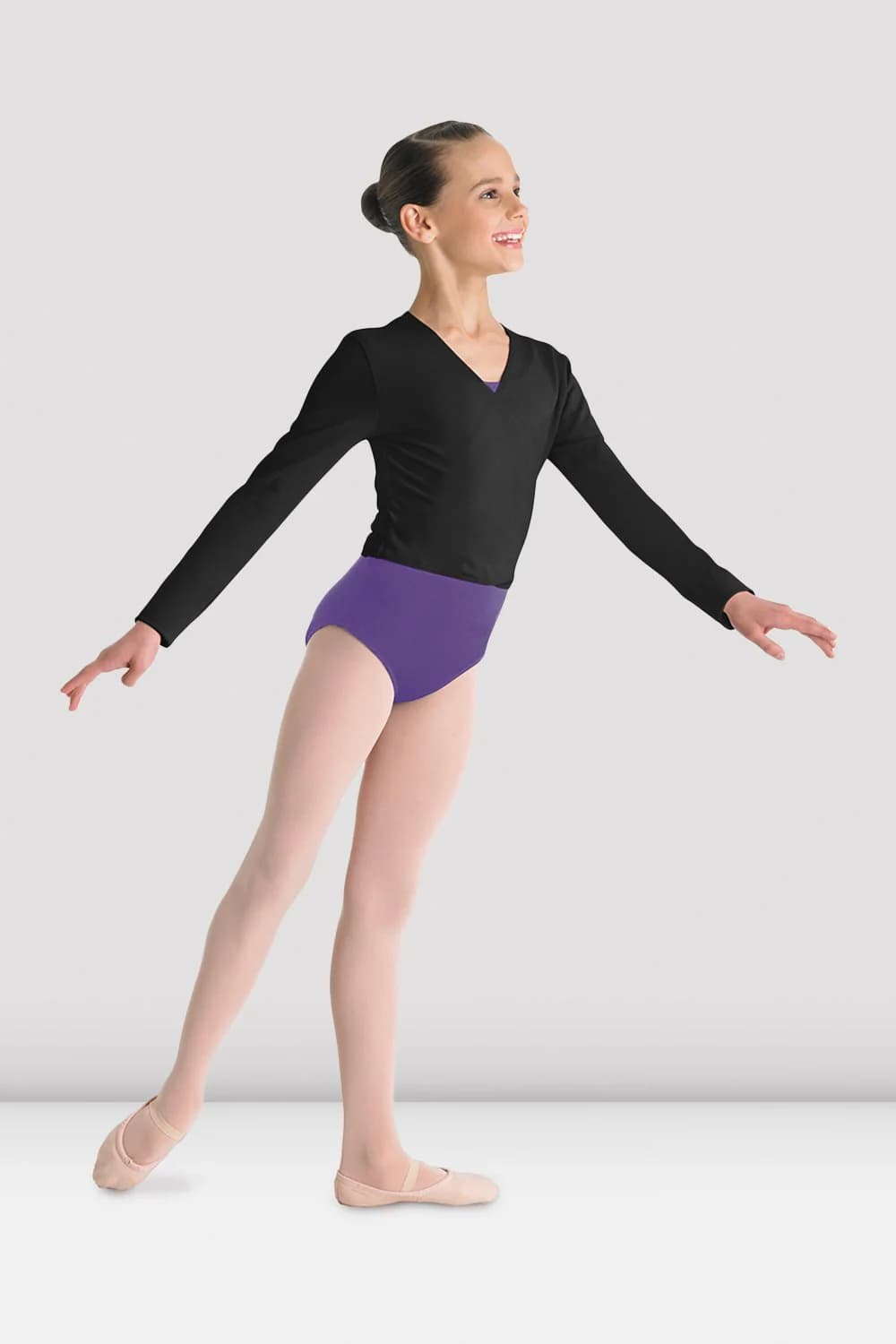 Top da danza Bloch Cambre CZ5407-N nero incrociato sul davanti a maniche lunghe per bambine