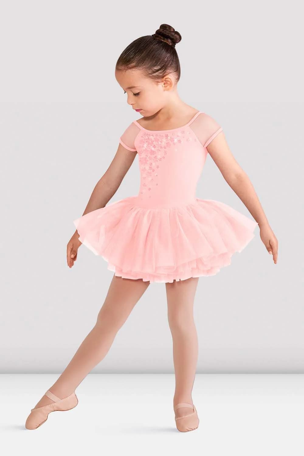 Tutù da danza Bloch Abelle CL8172-RS rosa in rete con scollo tondo per bambine